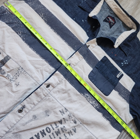 Born Fly Blue White Stripe Button Down Short Sleeve Large Logo 100% Cotton 3XL - Picture 7 of 10